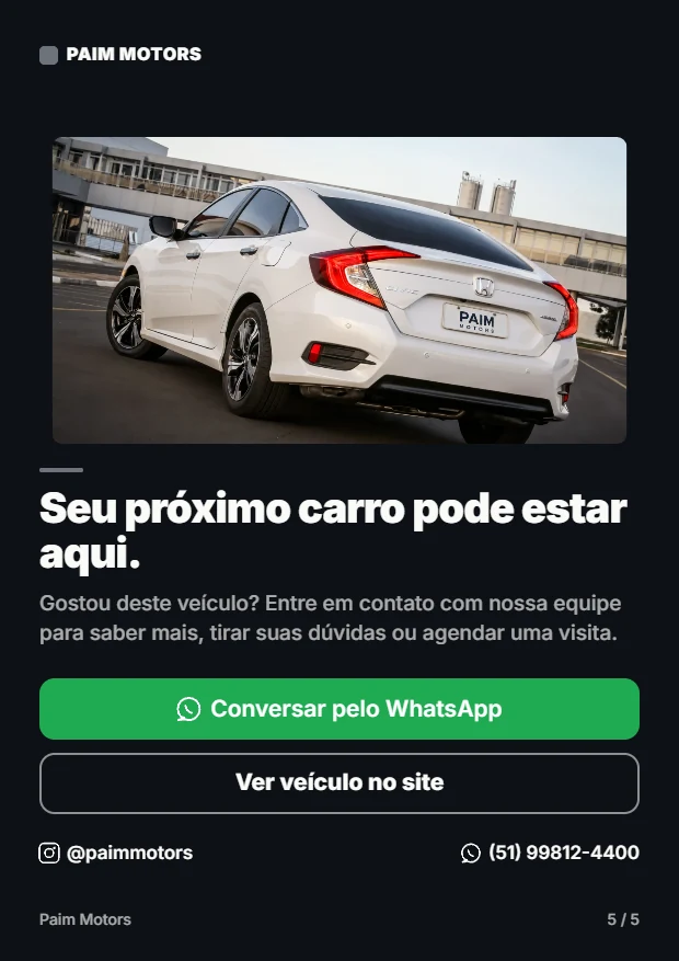 Última página real do PDF comercial do Honda Civic, com contato pelo WhatsApp
