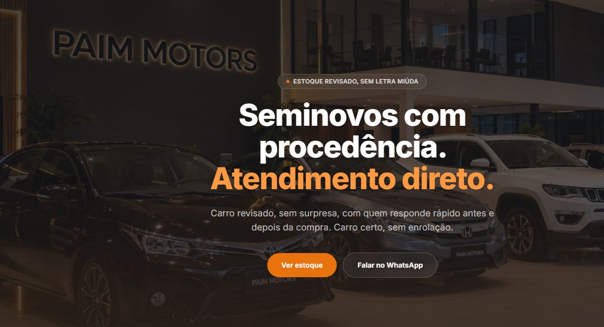 Site real da demonstração Paim Motors, captura inteira